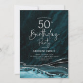 Invitation Agate Turquoise Argent 50e anniversaire (Devant)