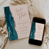 Invitation Agate Turquoise Blue Rose Gold Blush Enregistrer l