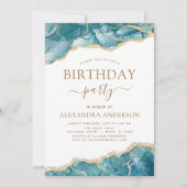 Invitation Agate Turquoise fête d'anniversaire Turquoise Gold (Devant)