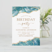 Invitation Agate Turquoise fête d'anniversaire Turquoise Gold (Debout devant)