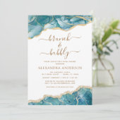 Invitation Agate Turquoise Gold Brunch & Bubbly Fête des mari (Debout devant)