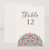 Invitation Agate Turquoise Mandala Wedding Table Number (Devant / Derrière)