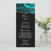 Invitation Agate Turquoise moderne et ruban doré sur le menu  (Debout devant)