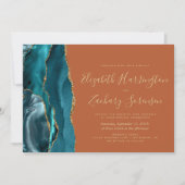 Invitation Agate Turquoise or moderne Mariage orange brûlé (Devant)