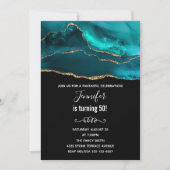 Invitation Agate Turquoise & Or moderne pierre Abstrait Anniv (Devant)