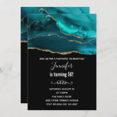 Invitation Agate Turquoise & Or moderne pierre Abstrait Anniv (Devant / Derrière)