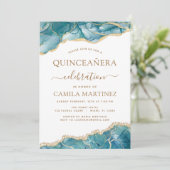 Invitation Agate Turquoise Quinceañera Turquoise Gold Blue In (Debout devant)