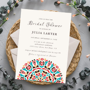 Invitation Agate Turquoise Sarcelle Floral Mandala Fête de Ma