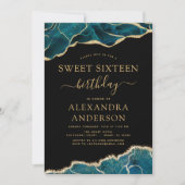 Invitation Agate Turquoise Sweet 16 Or Turquoise (Devant)