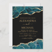 Invitation Agate Turquoise Turquoise Black Gold Mariage (Devant)