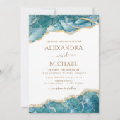 Invitation Agate Turquoise Turquoise Gold Blue Mariage (Devant)