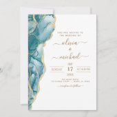 Invitation Agate Turquoise Turquoise Gold Mariage (Devant)