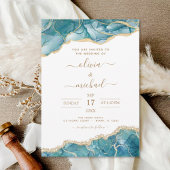 Invitation Agate Turquoise Turquoise Gold Mariage