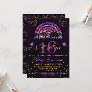 Invitation Agate Violet Et Rose Arc-en-Ciel Et Coeurs Sweet 1