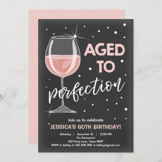 Invitation Âgé à l'anniversaire d'adulte de vin (Devant / Derrière)