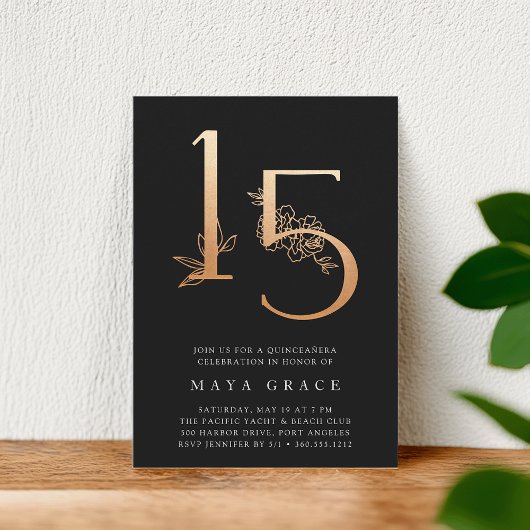 Invitation Âge d'or | Quinceanera rose