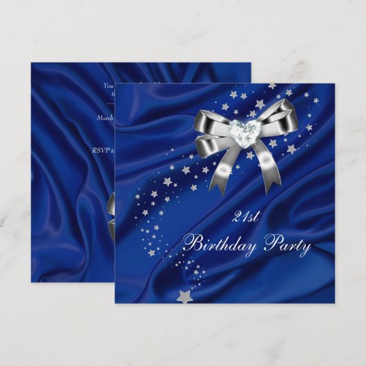 Invitation Âge Fête d'anniversaire Bleu Argent (Devant / Derrière)