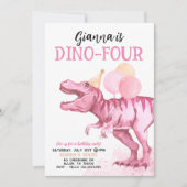 Invitation AGE modifiable rose T-Rex Dinosaures Anniversaire (Devant)
