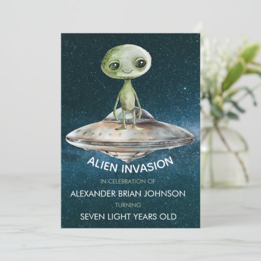 Invitation Âge personnalisé Invasion Alien Espace extra-atmos (Debout devant)