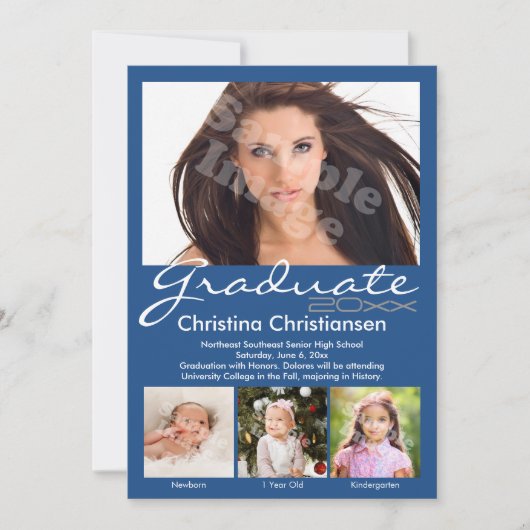 Invitation Age Progression Photo Bleu Moderne Graduation (Devant)