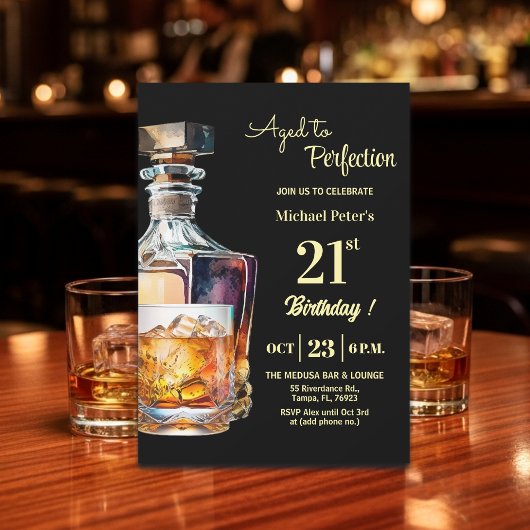 Invitation Aged to Perfection Men 21st Whiskey Birthday