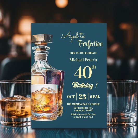 Invitation Aged to Perfection Men 40th Whiskey Birthday 