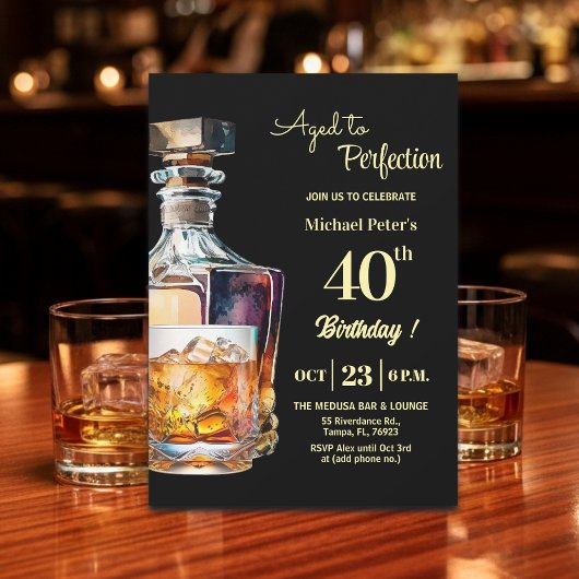 Invitation Aged to Perfection Men 40th Whiskey Birthday 