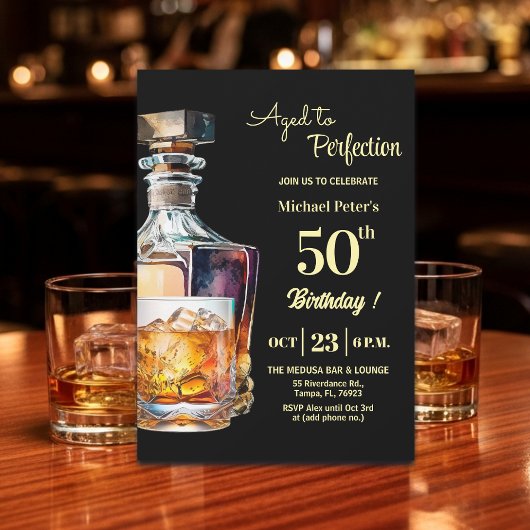 Invitation Aged to Perfection Men 50th Whiskey Birthday 