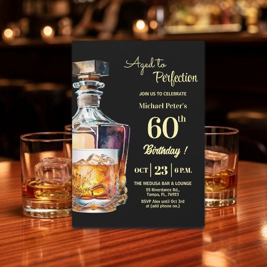 Invitation Aged to Perfection Men 60th Whiskey Birthday