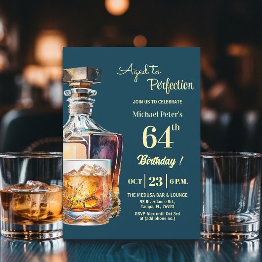 Invitation Aged to Perfection Men 64th Whiskey Birthday 