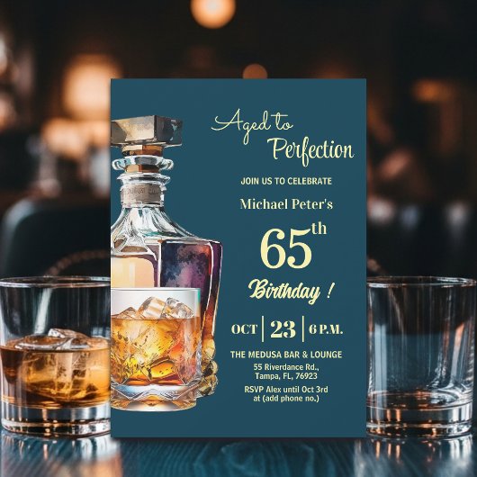 Invitation Aged to Perfection Men 65th Whiskey Birthday 