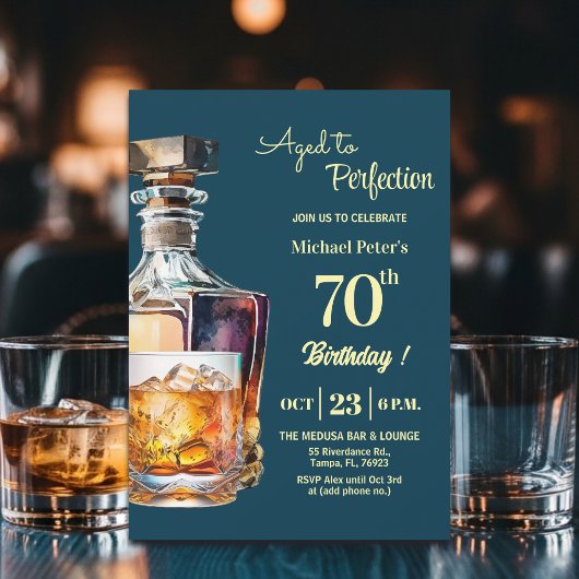 Invitation Aged to Perfection Men 70th Whiskey Birthday 