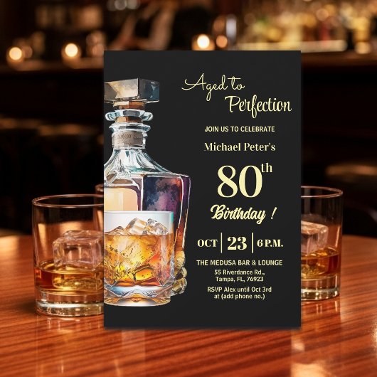 Invitation Aged to Perfection Men 80th Whiskey Birthday