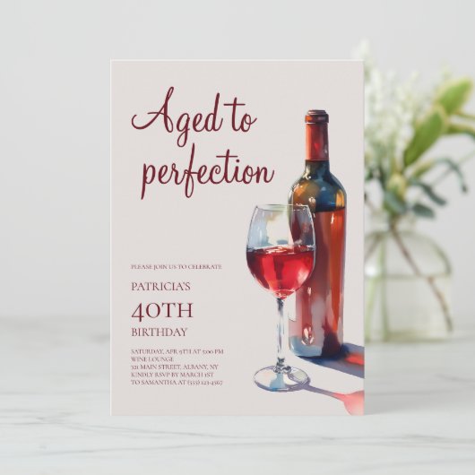 Invitation Aged to Perfection Wine Adult 40th Birthday Party (Debout devant)