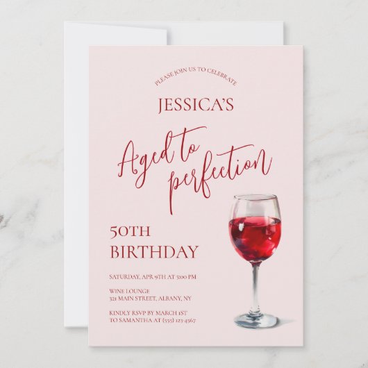 Invitation Aged to Perfection Wine Pink 50th Birthday Party (Devant)