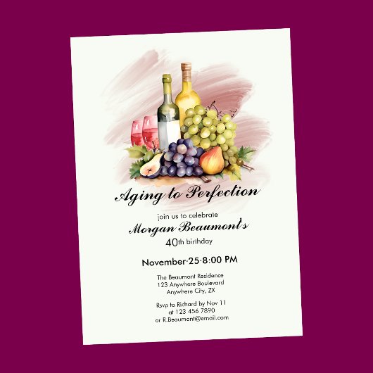 Invitation Aged to Perfection Wine Themed 40th Birthday Party