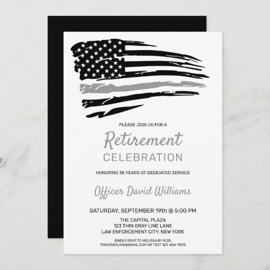 Invitation Agent de correction Retraite Mince Ligne Grise (Devant / Derrière)