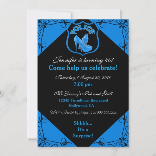 Invitation Agent de police féminine Anniversaire Bleu Invitat (Devant)