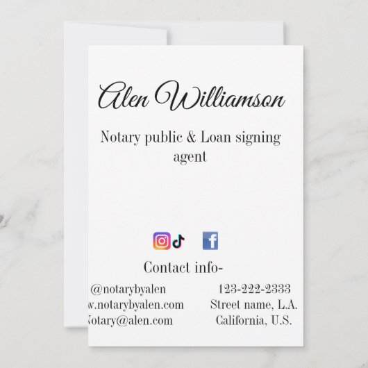 Invitation Agent de signature de prêt public notaire ajouter  (Dos)