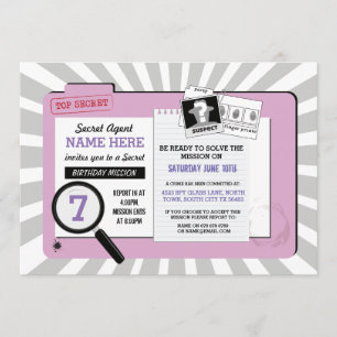 Invitation Agent secret Anniversaire PinkInspecteur Invitatio