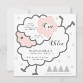 Invitation Agneau à saut simple rose et blanc 1er anniversair (Devant)
