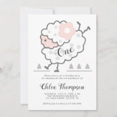 Invitation Agneau à saut simple rose et blanc 1er anniversair (Devant)