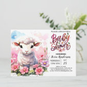 Invitation Agneau Cherubic délice Baby shower fille rose (Debout devant)