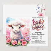 Invitation Agneau Cherubic délice Baby shower fille rose (Devant / Derrière)