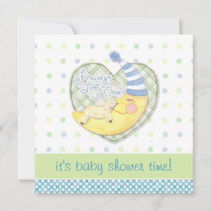 Invitation Agneau couché et homme dans la lune Baby shower an