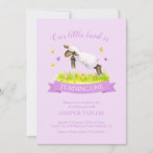 Invitation Agneau de printemps sauter mignon violet 1er anniv (Devant)