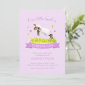 Invitation Agneau de printemps sauter mignon violet 1er anniv (Debout devant)