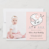 Invitation Agneau de saut rose simple mignon 1er anniversaire (Devant)
