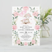 Invitation Agneau Floral Rose mignon Ballons Baby shower fill (Debout devant)