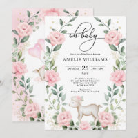 Agneau floral rose Végétation Baby shower féminin 